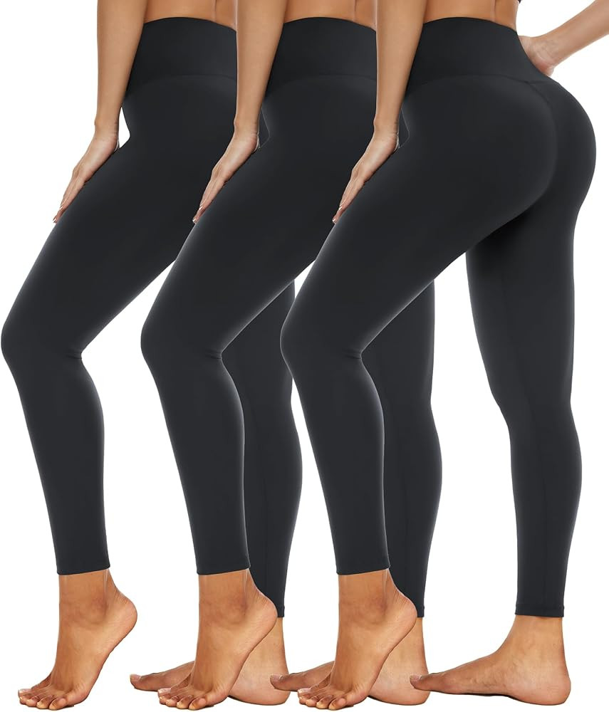 3 Pack High Waisted Leggings for Women- Full Length Capri Black Buttery Soft Tummy Control Yoga P... | Amazon (US)