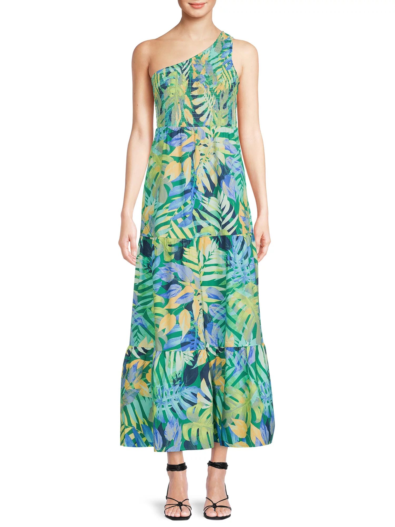 Time and Tru Women's One Shoulder Midi Dress | Walmart (US)