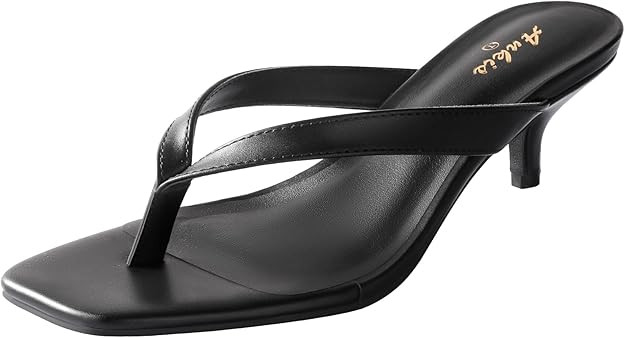 Ankis Kitten Heels for Women, Black Brown Square Toe Flip Flop Heels 2 Inch Low Heeled Thong Summ... | Amazon (US)