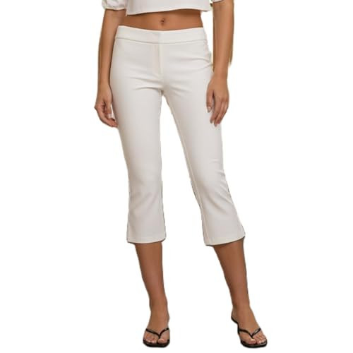 Women Y2K Polka Dot Capri Pants Low Rise Stretchy Cropped Bell Bottoms Slim Fit Yoga Lounge Going Out Capris (Ivory, M) | Amazon (US)