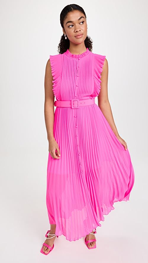 Pink Chiffon Sleeveless Ruffle Midi Dress | Shopbop