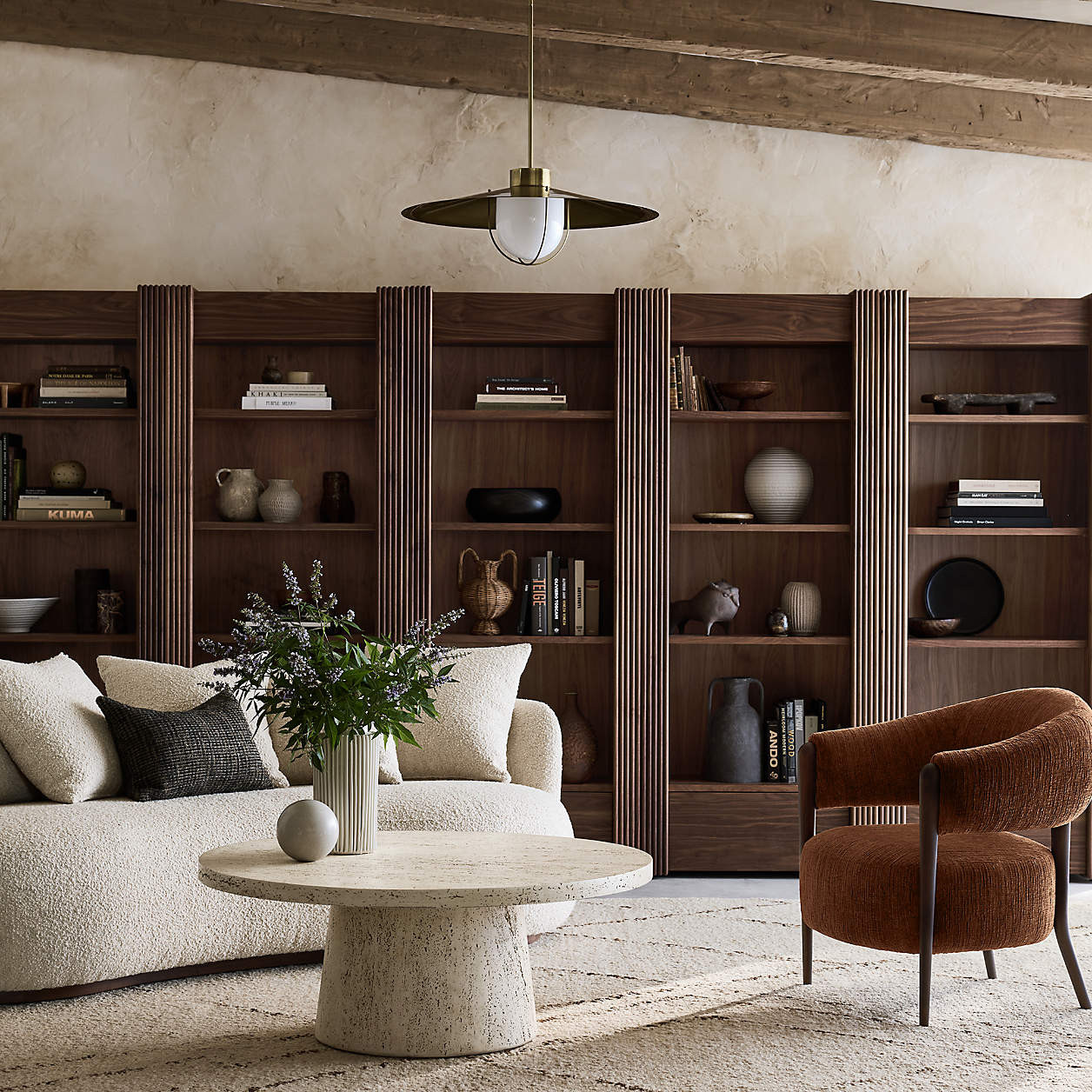 Siena 34" Walnut Wood 4-Shelf Storage Bookcase with Drawer + Reviews | Crate & Barrel | Crate & Barrel