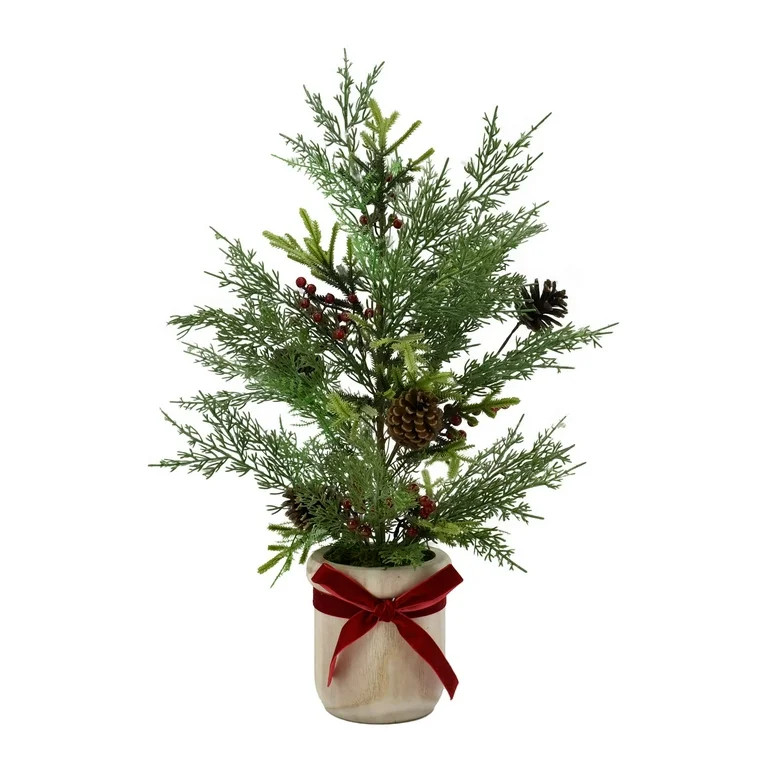 Evergreen Tree in Wooden Pot Christmas Decor, 23.5 in, by Holiday Time | Walmart (US)