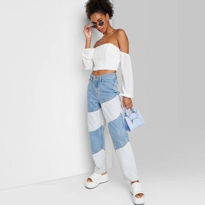 Women's High-Rise Relaxed Straight Jeans - Wild Fable™ Indigo Patchwork | Target