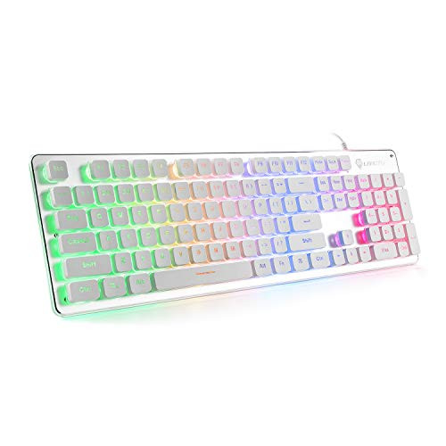 LANGTU Membrane Gaming Keyboard, Rainbow LED Backlit Quiet Keyboard for Office, USB Wired All-Metal  | Amazon (US)