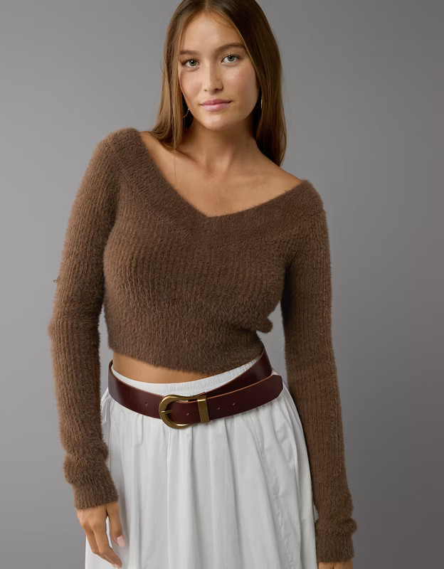 AE Cropped Open V-Neck Sweater | American Eagle Outfitters (US & CA)