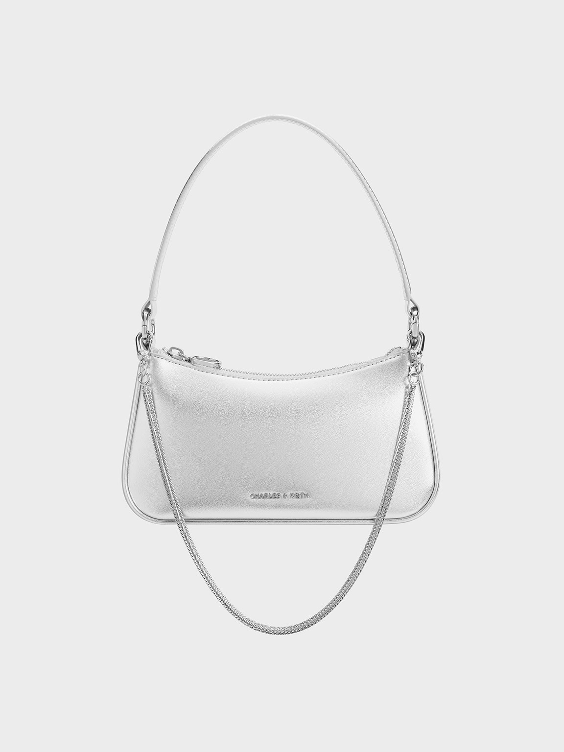 Silver Metallic Curved Shoulder Bag | CHARLES & KEITH UK | Charles & Keith UK