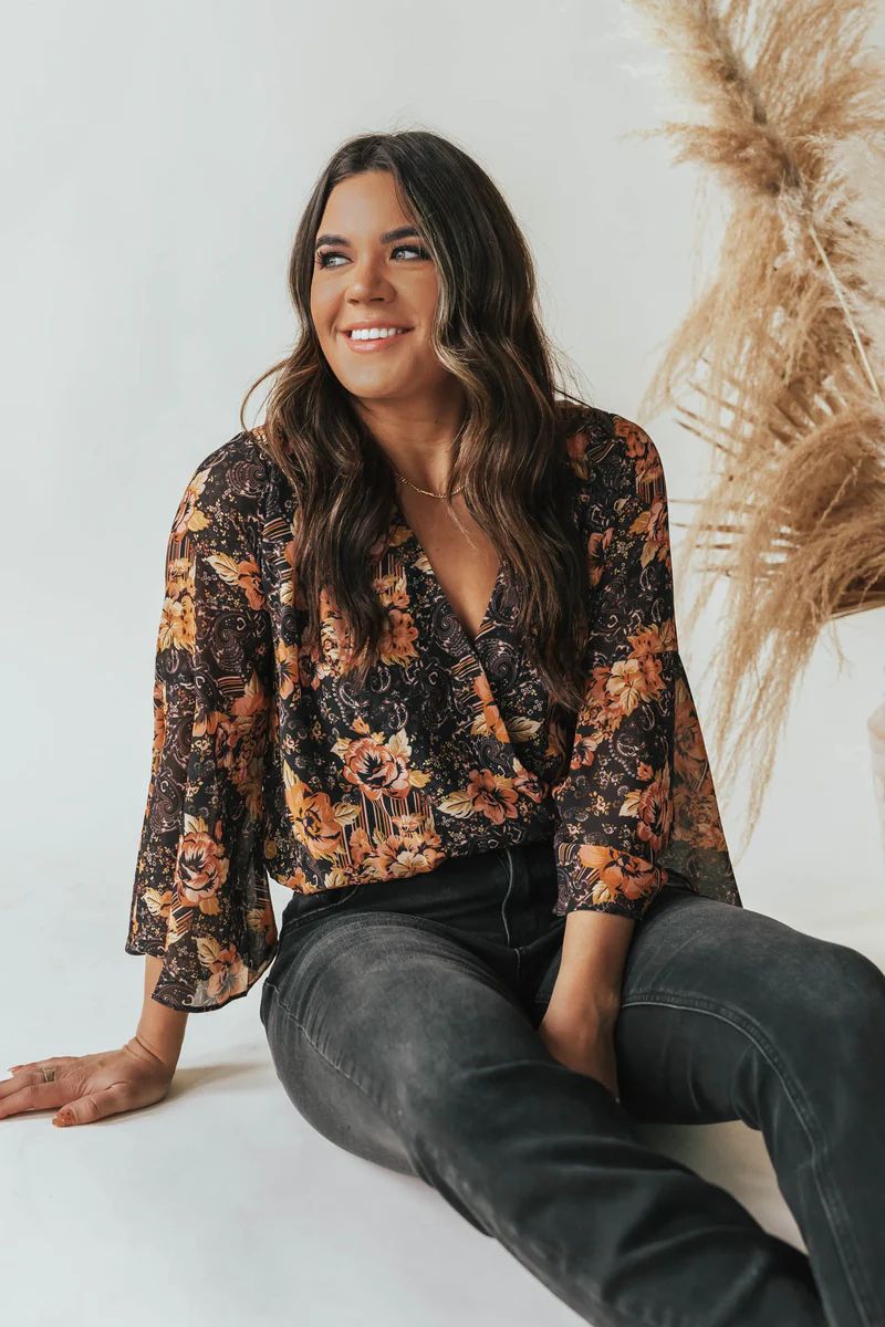 Sunshine Ahead Black Floral Bodysuit | Apricot Lane Boutique