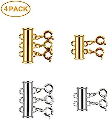 8 Pieces 4 Size Slide Clasp Lock for Layered Necklace Bracelet Connector Slide Magnetic Tube Lock | Amazon (US)