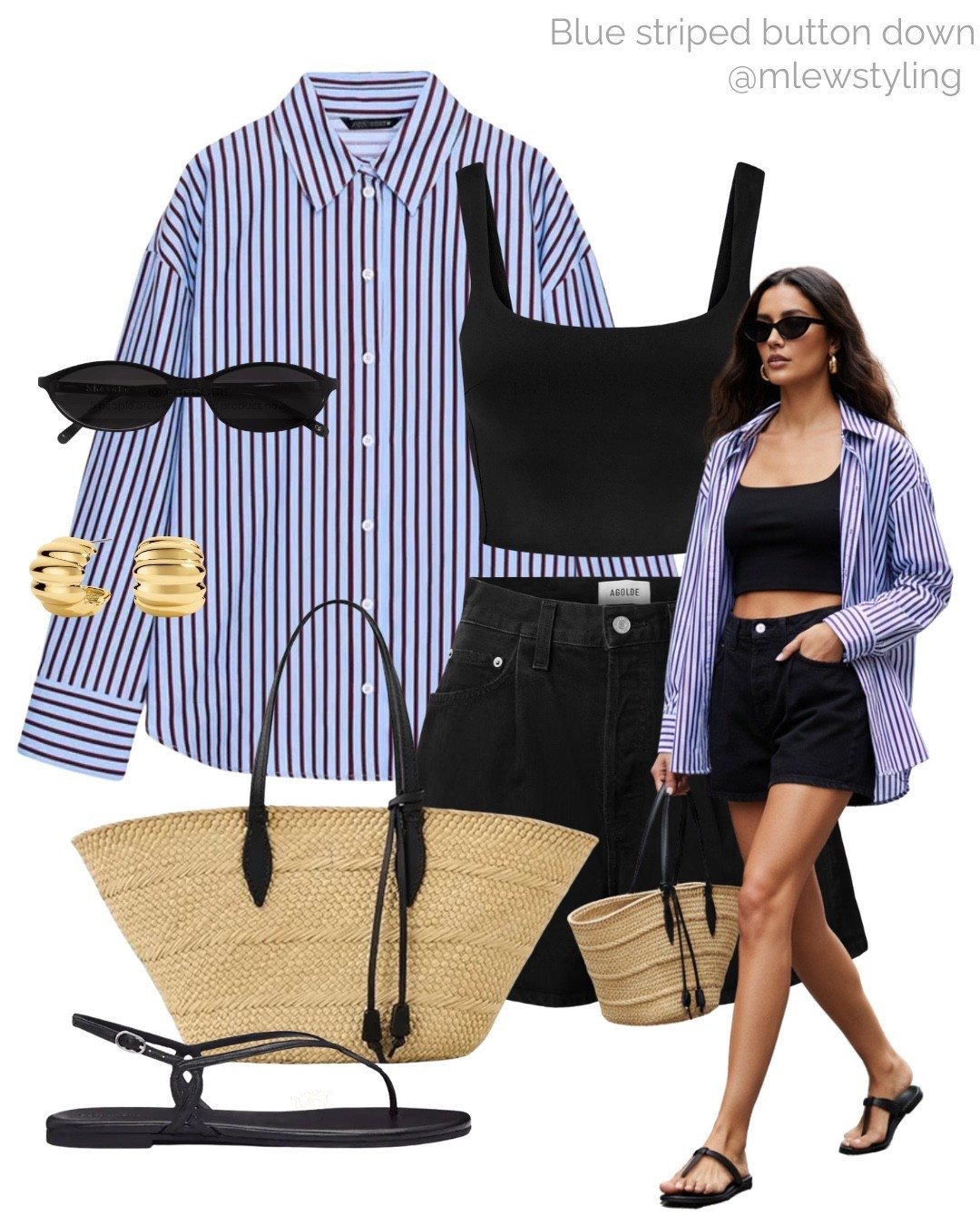 Summer weekends 〰️

Tags: blue striped button down, agolde jean shorts, black denim, raffia tote bag, black sandals, gold hoop earrings, summer outfit, vacation look, capsule wardrobe

#LTKsummer #LTKstyletip #LTKtravel