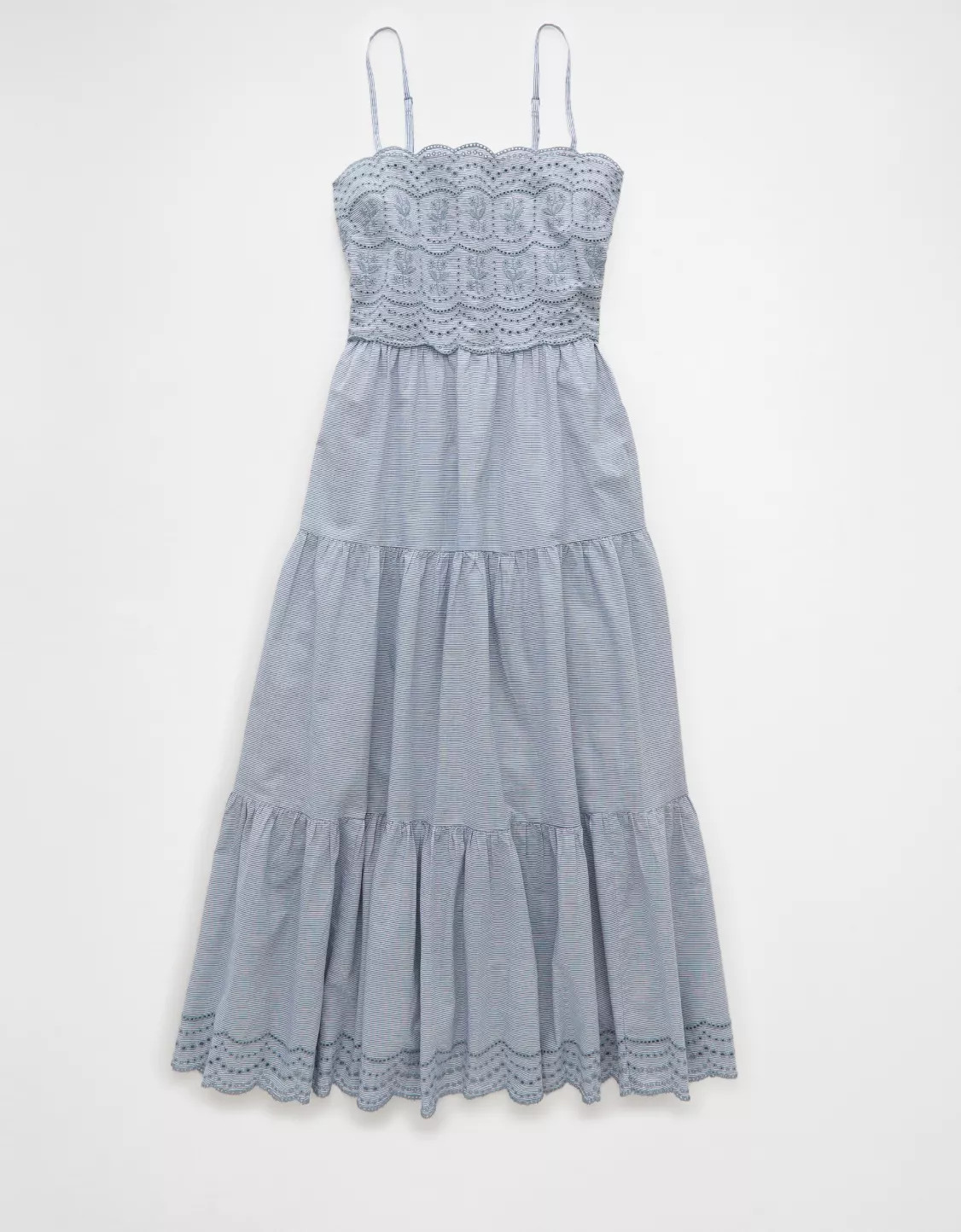 AE Scalloped Tiered Midi Dress | American Eagle Outfitters (US & CA)