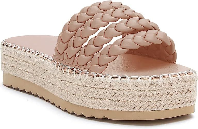 Coutgo Womens Platform Slides Sandals Espadrilles Braided Slip on Open Toe Backless Summer Dress ... | Amazon (US)