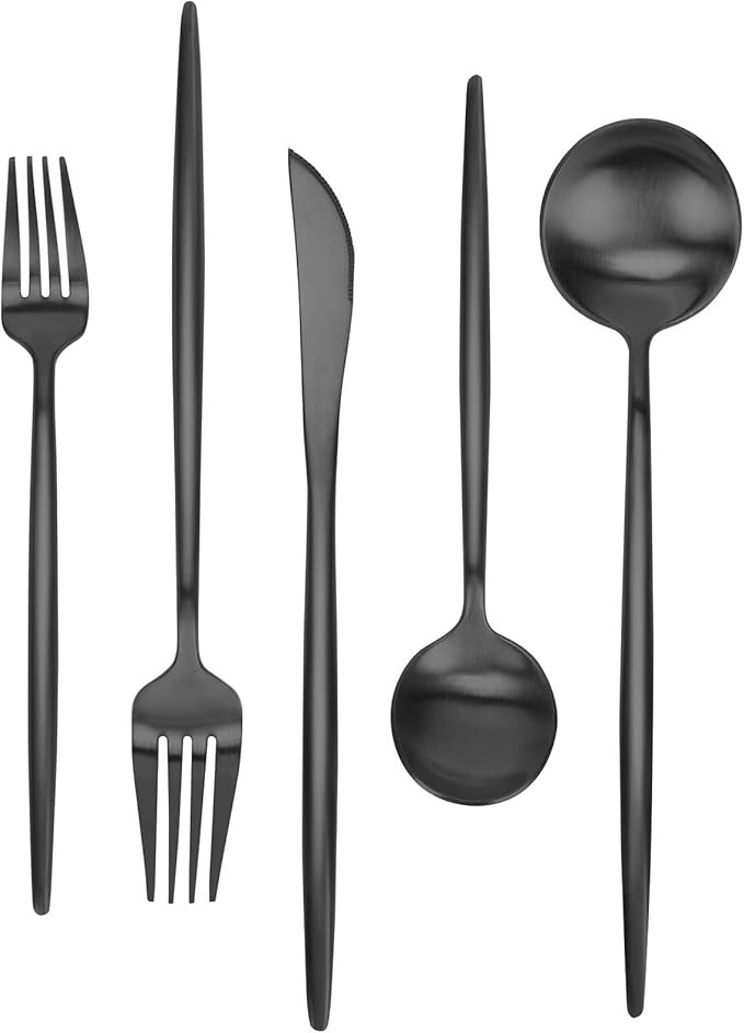Matte Black Silverware Set 30 Pieces, FAMEWARE Stainless Steel Flatware Set，Service for 6，Kit... | Amazon (US)