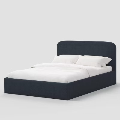 Sophia Queen Size Modern Rounded Low Profile Platform Bed in Classic Linen Navy - Threshold™ | Target