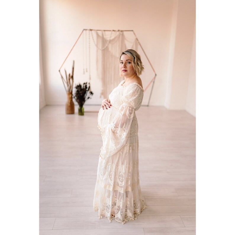 READY TO SHIP Boho Lace Maternity Gown Photography Long Maternity Dress Bohemian Maternity Weddin... | Etsy (US)