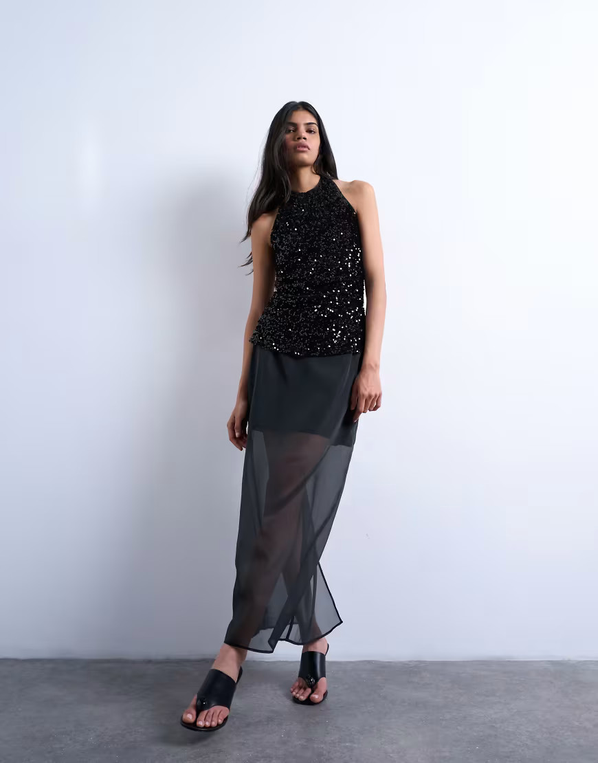 Topshop co-ord sheer organza maxi skirt in black | ASOS (Global)
