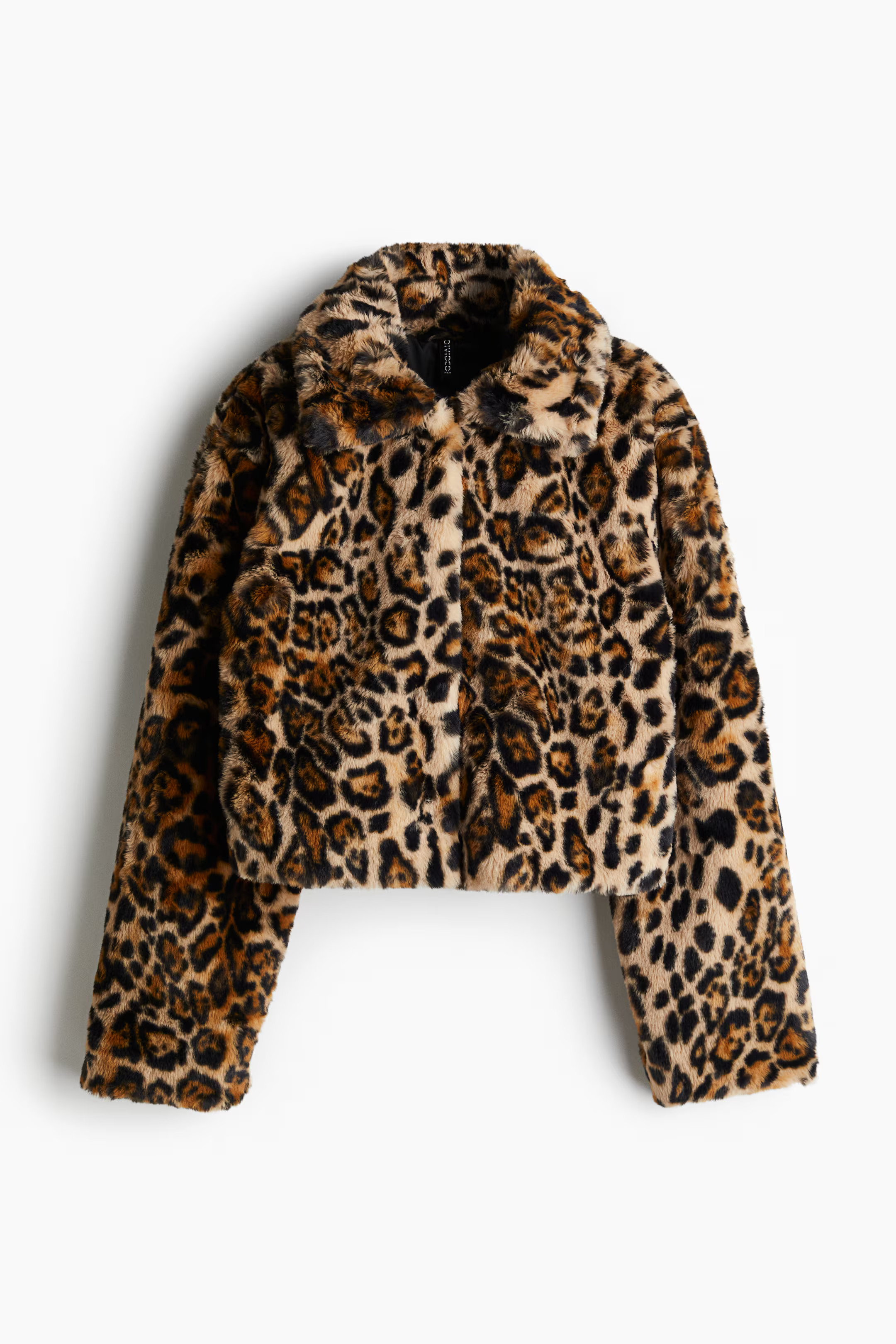 Cropped fluffy jacket - Brown/leopard print - Ladies | H&M US | H&M (US + CA)