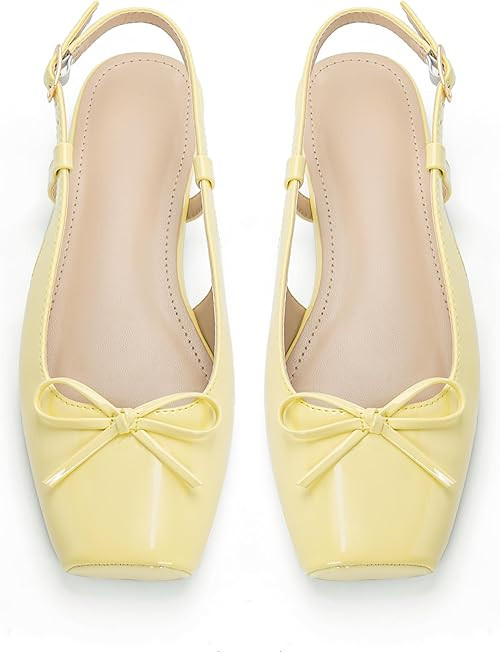 Women's Ballet Flats Slingbacks Square Toe Bow Knit Dressy Flat Shoes with Ankle Buckles Satin | Amazon (US)