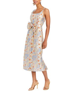 Audrey Metallic Jacquard Scoop Neck Sleeveless Bow Front Midi Dress | Dillard's
