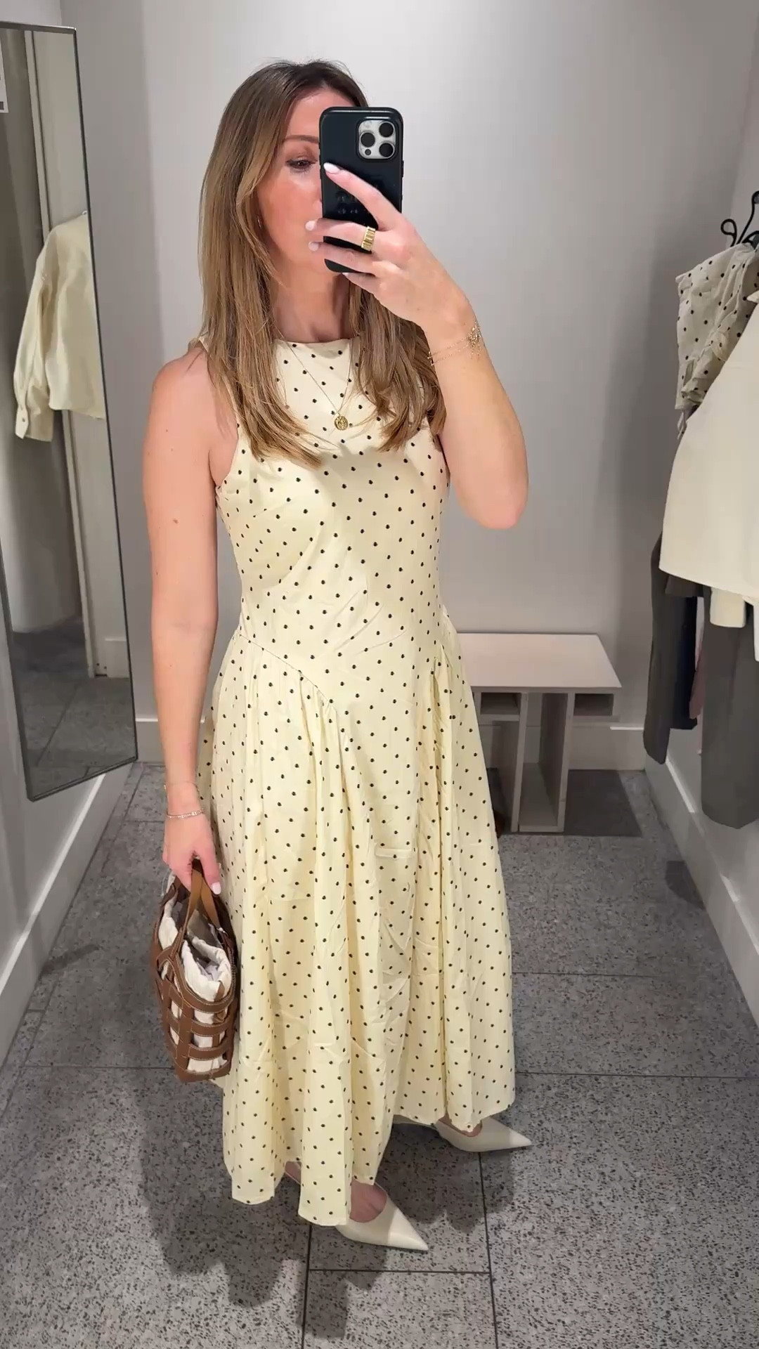 Polka dot midi dress. 

Wearing a size medium  

#LTKspring #LTKstyletip #LTKuk