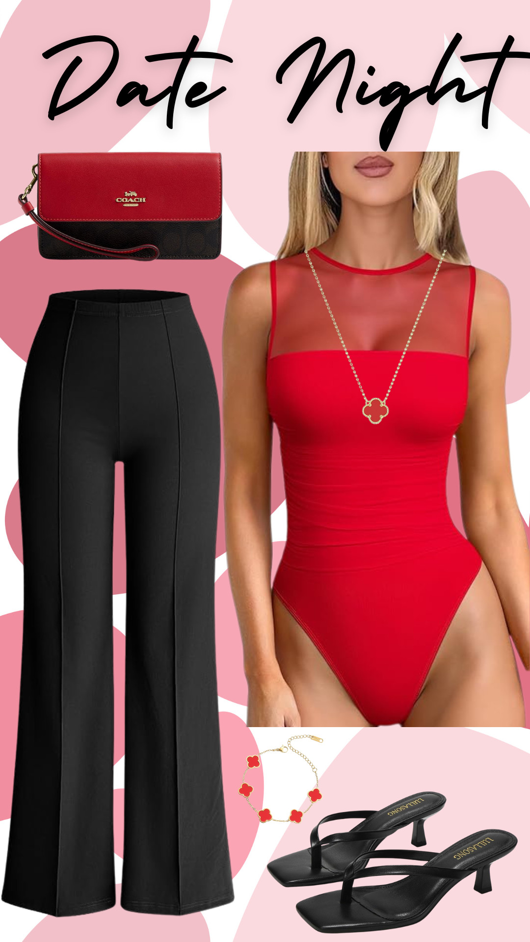 Date night outfit that never misses 😍 

This red OQQ bodysuit paired with sleek black OQQ pants is my go-to look for Valentine’s Day, Galentine’s, or any night out when I want to feel confident, snatched, and put together. 

The bold red bodysuit makes a statement, while the classic black pants keep it timeless and flattering. I finished the look with a chic Coach bag / Coach purse and comfy black kitten heels that are perfect for dinner, drinks, and walking without pain.

✨ Why I love this outfit:
• flattering OQQ red bodysuit that hugs in all the right places
• comfortable, polished OQQ black pants
• classic Coach bag that elevates the whole look
• easy-to-walk-in black kitten heels
• affordable Amazon finds that look luxe

❤️ Perfect for: Valentine’s Day outfit, Galentine’s outfit, date night outfit, red and black outfit, night out look, dinner date, girls night, romantic outfit ideas, and year-round styling.

👉 Shop this date night outfit — everything linked for easy shopping ❤️ 

 

#LTKValentine #LTKootd #LTKSeasonal