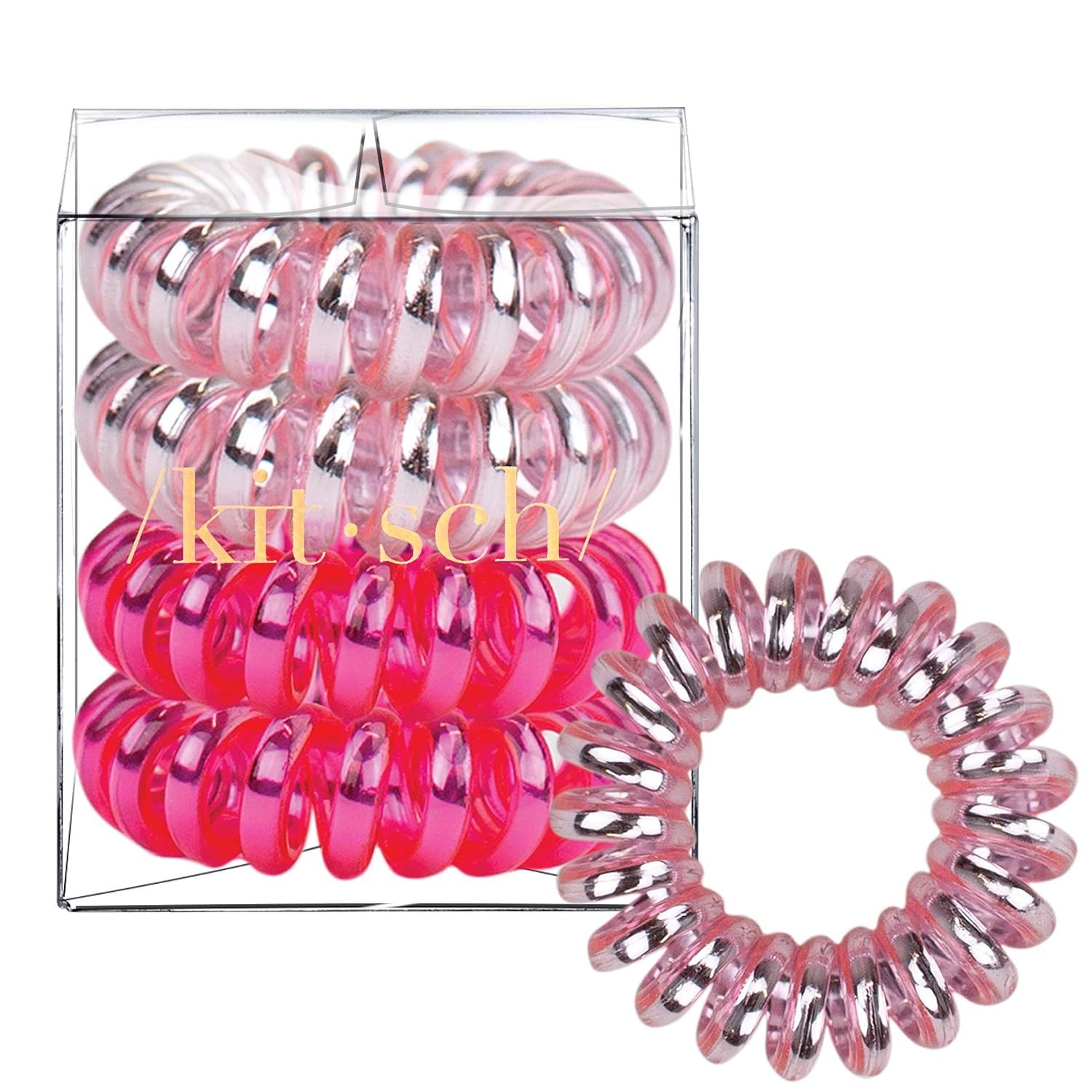 Kitsch Spiral Hair Ties, Coil Hair Ties, Phone Cord Hair Ties, Hair Coils - 4 Pcs, Metallic Pink ... | Amazon (US)