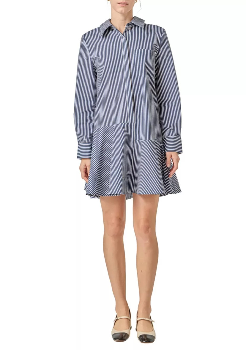 STRIPE COLLAR FLARED SKIRT DRESS | Belk