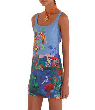 Farm Rio Dream Landscape Scoop Neckline Sleeveless Multicolor Linen Mini Dress | Dillard's | Dillard's