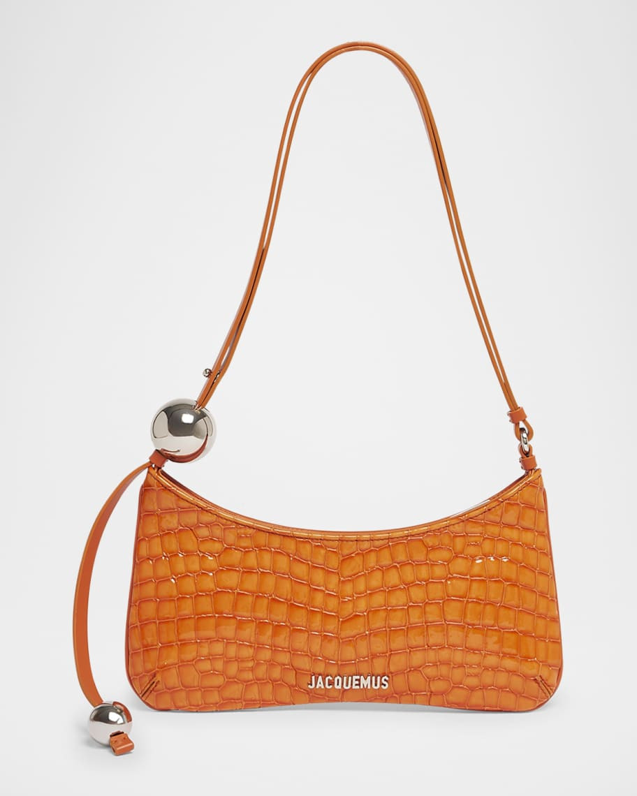 Le Bisou Perle Patent Croc-Embossed Shoulder Bag | Neiman Marcus
