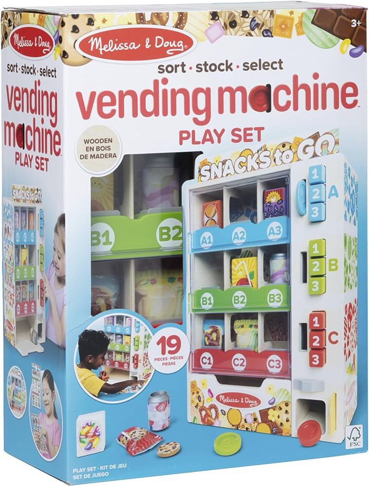 Melissa & Doug Sort-Stock-Select Wooden Vending Machine Toy with Play Food, Mini Vending Machine ... | Amazon (US)