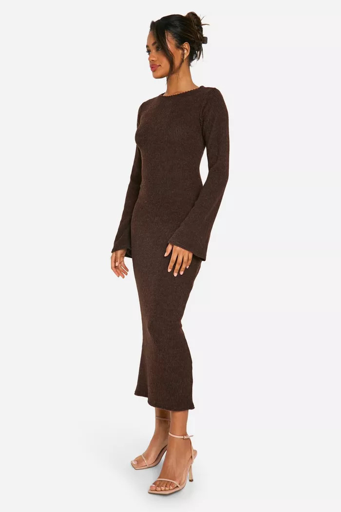 Brushed Rib Twist Back Midi Dress | boohoo (US & Canada)