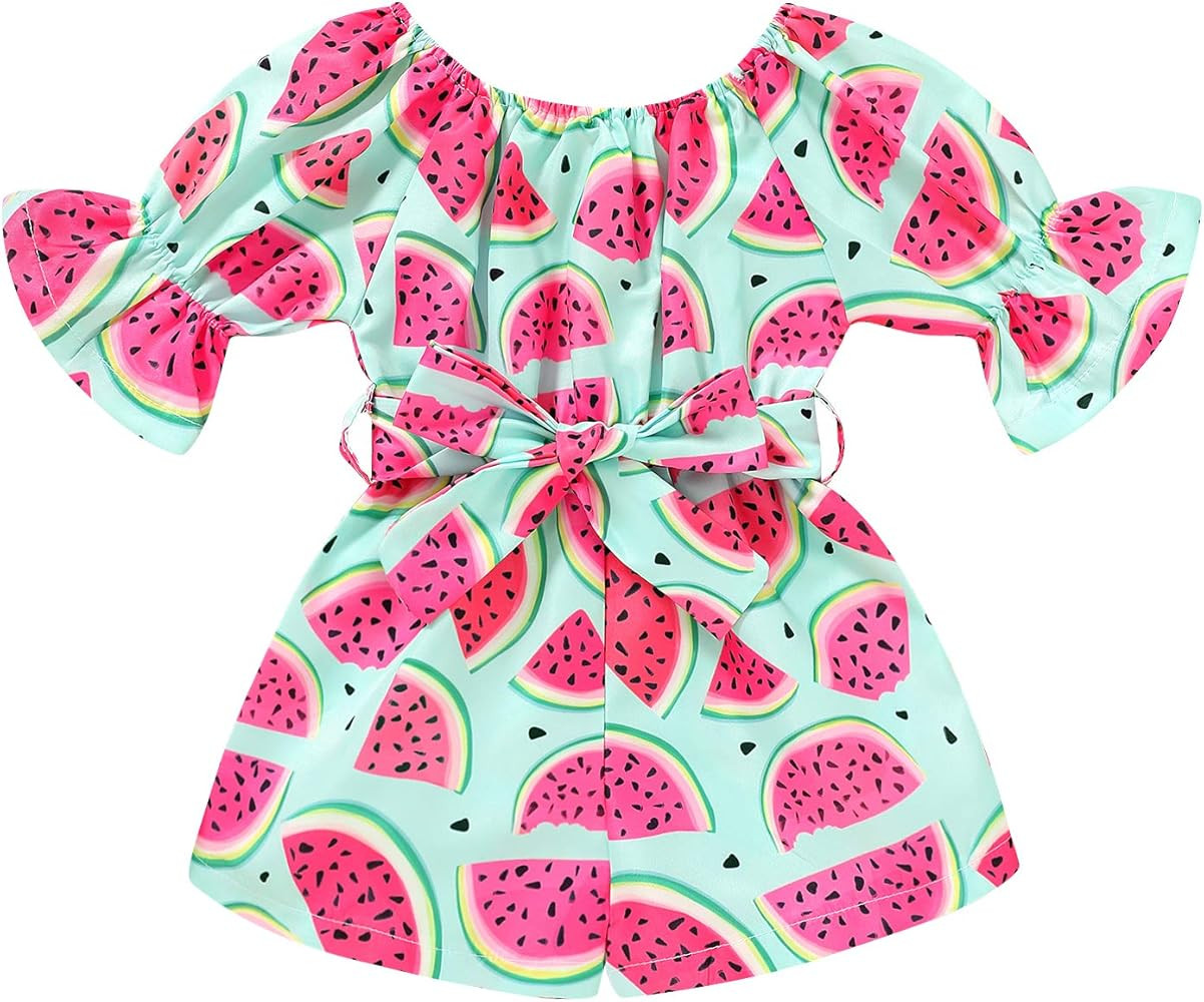 YOUNGER TREE Kids Toddler Baby Girls Summer Outfit Off-Shoulder Sunflower Overall Romper Jumpsuit Sh | Amazon (US)