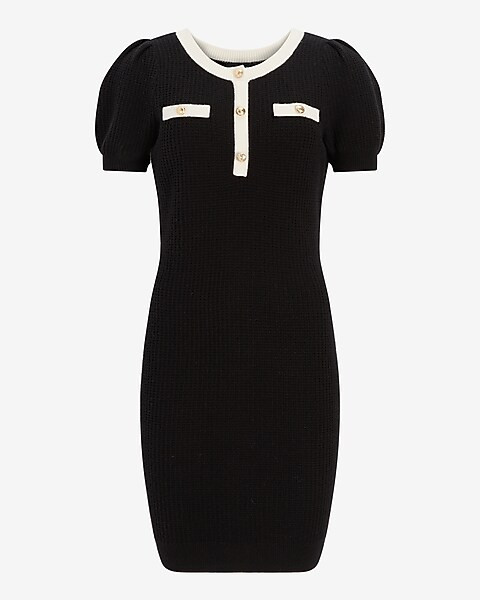 Puff Sleeve Button Sweater Dress | Express