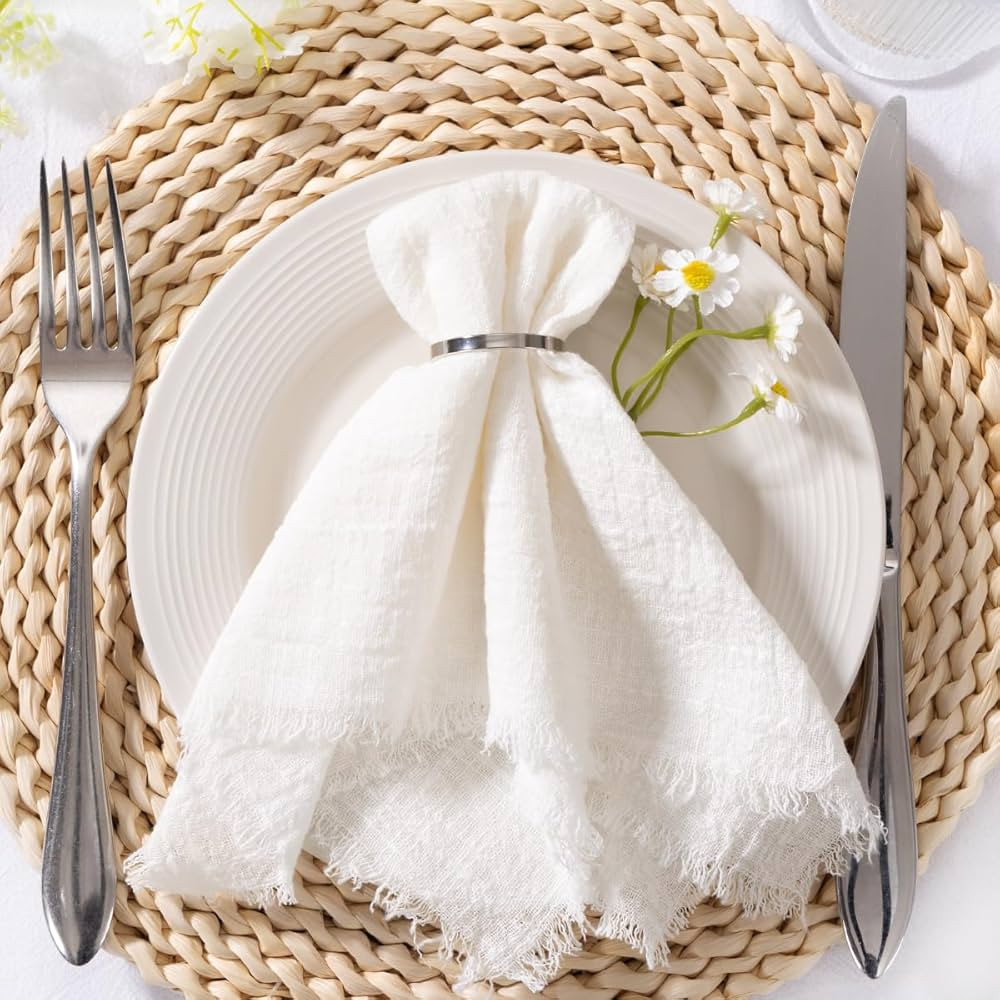 MLMC 6 Pack Ivory White Cloth Napkins with Fringe Boho Linen Napkins Washable Reusable Rustic Din... | Amazon (US)