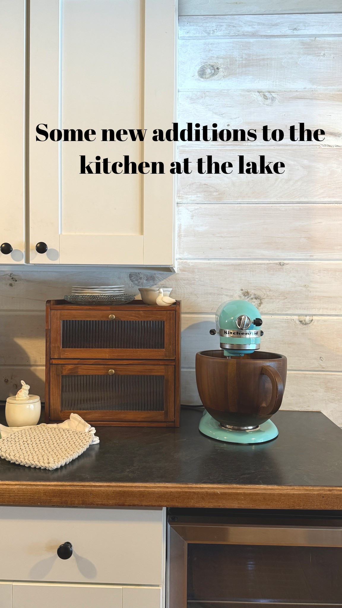 Loving these new finds for our lake house kitchen!  A new wooden bowl for our kitchenaid- love having two bowls for my mixer and this one is beautiful!  Love this bread box as well and the new spring towels, trivet, plates and bowl too!  Plus the duck & bunny bowl?  Too cute! 

#LTKmorningroutine #LTKmomlife #LTKHome