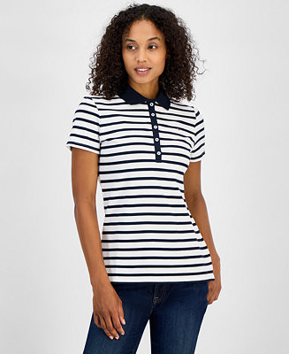 Women's Striped Short-Sleeve Polo Shirt | Macy's