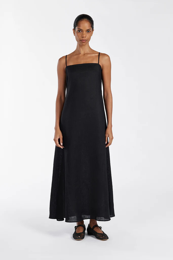 JEM BLACK LINEN MAXI DRESS | DISSH