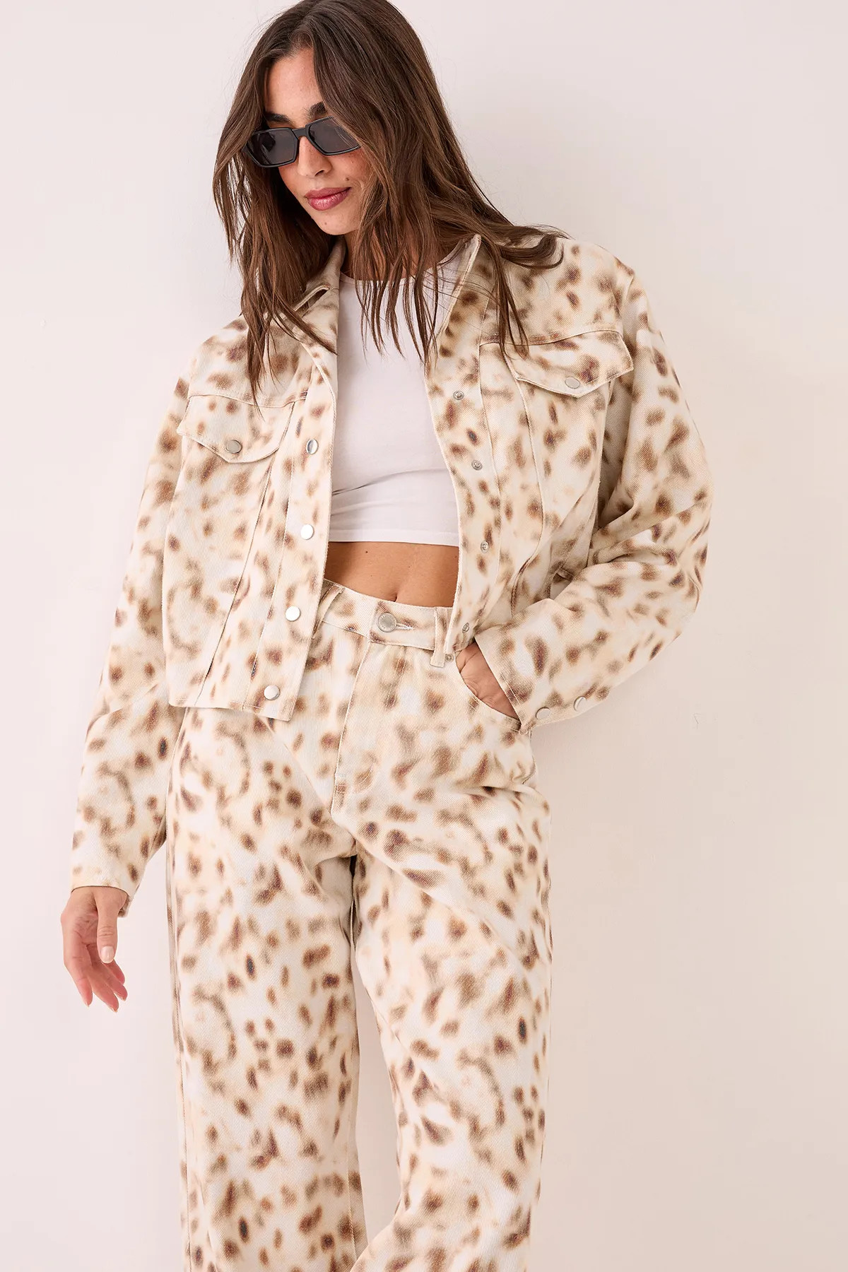 Deer Print Ovoid Cropped Denim Jacket | Boohoo.com (UK & IE)