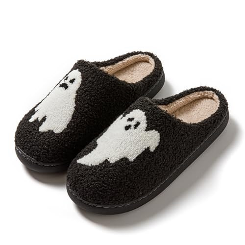 Edobao Women's Men's Spooky Slippers Ghost Slippers Fluzzy Memory Foam Halloween Slippers Warm Embroidery Print Plush House Shoes 37-38 | Amazon (US)