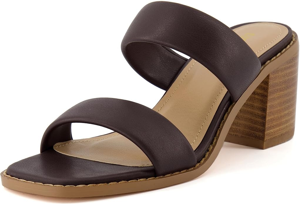 CUSHIONAIRE Women's Clever two band block heel sandal +Memory Foam, Wide Widths Available | Amazon (US)
