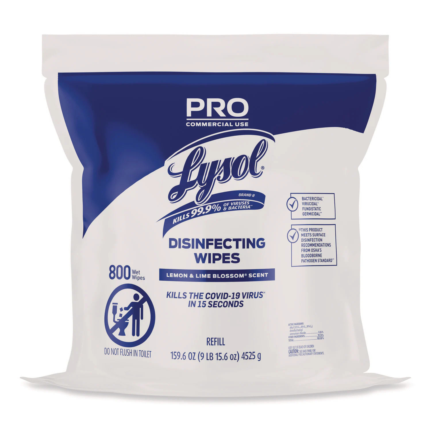 LYSOL Brand Professional Disinfecting Wipe Bucket Refill 1 Ply 6 x 8 Lemon and Lime Blossom White 800 Wipes Bag 2 Refill Bags CT | Lowe's