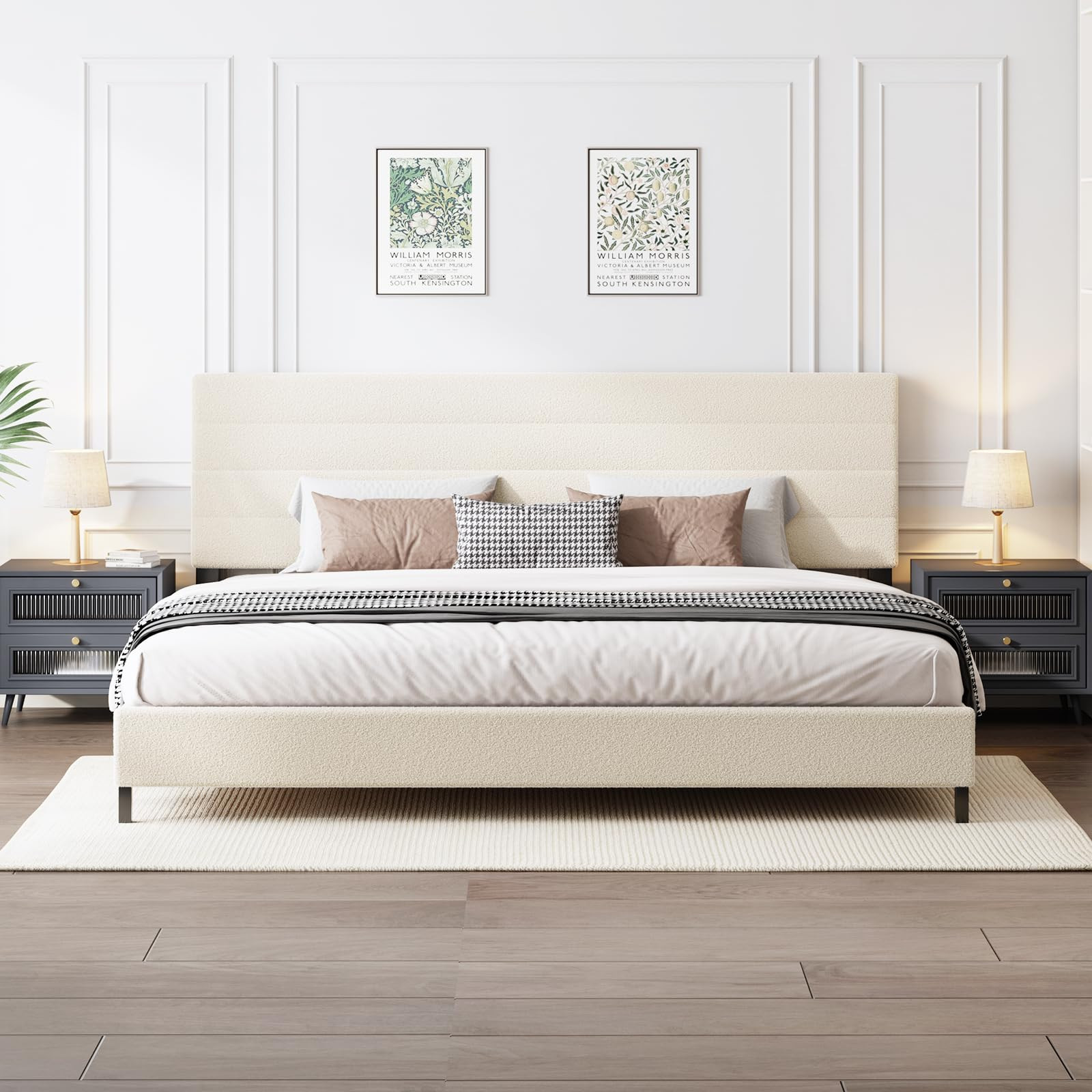 King Size Bed Frame, Modern Sherpa Upholstered Bed Frame King with Adjustable Headboard, Wooden S... | Amazon (US)