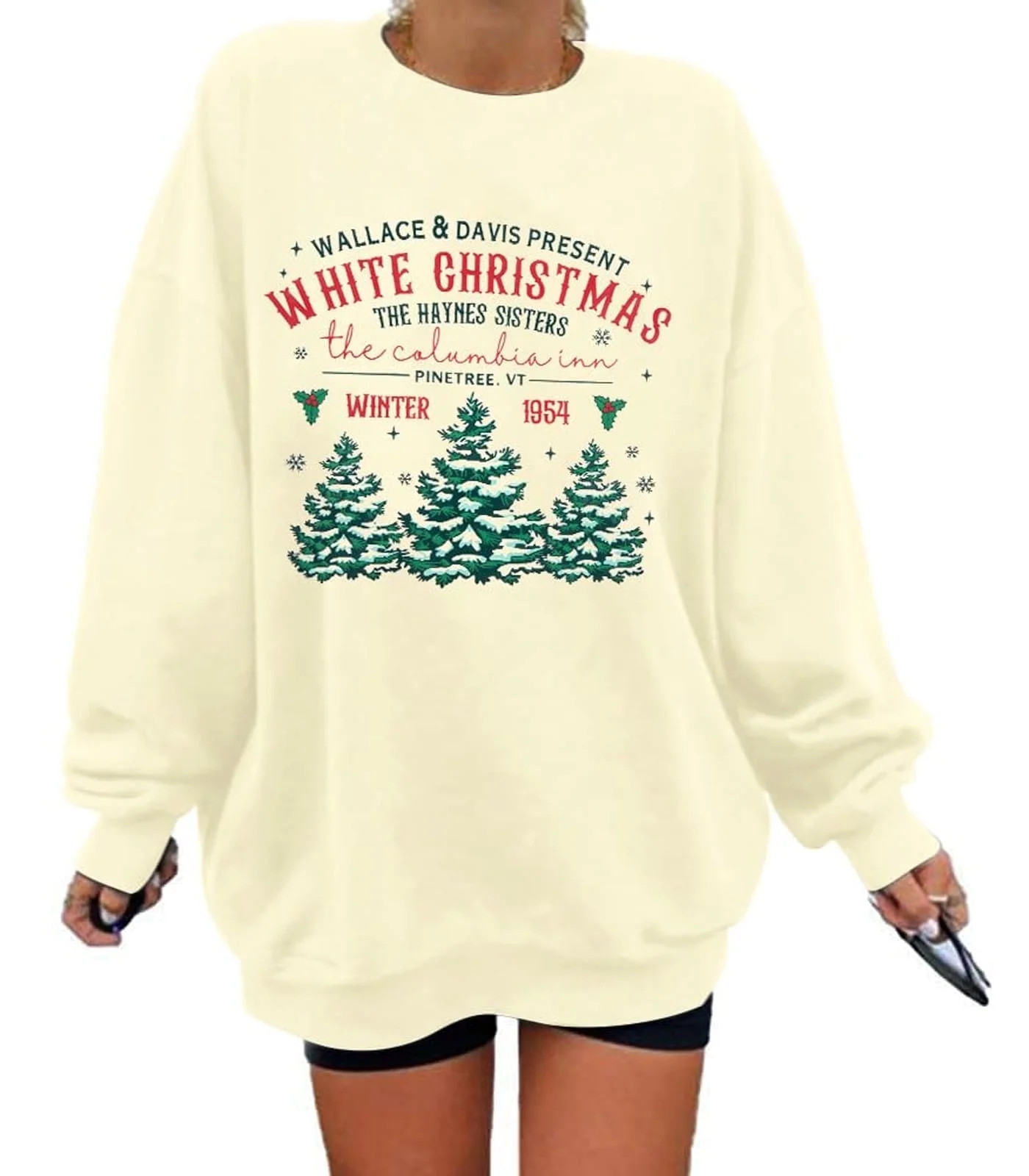 KimSoong Womens White Christmas Sweatshirt Crew Neck Christmas Tree Graphic Shirts Oversized Xmas... | Walmart (US)