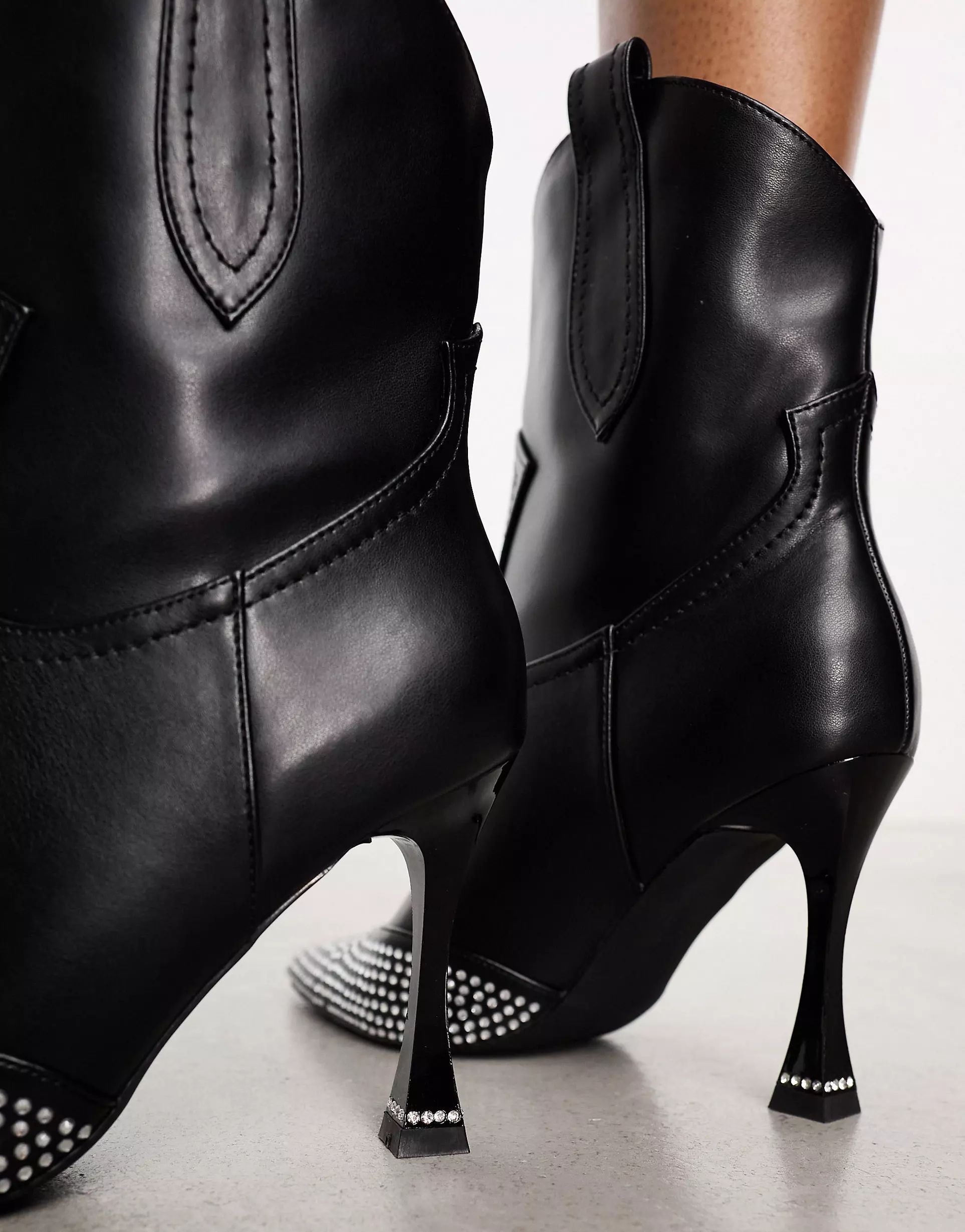 Simmi London Wide Fit Henry high ankle boot with embellished toe in black | ASOS (Global)