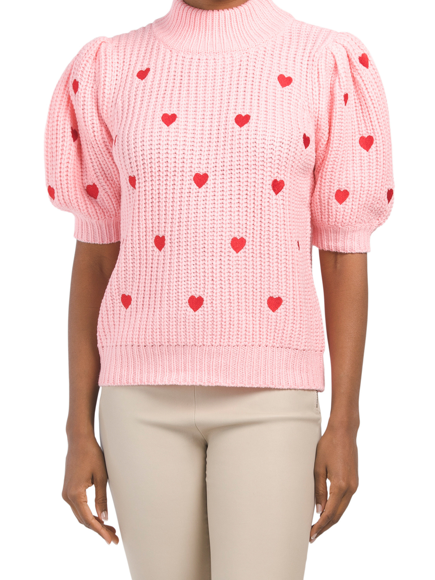 Heart Embroidered Short Sleeve Mock Neck Sweater | Marshalls
