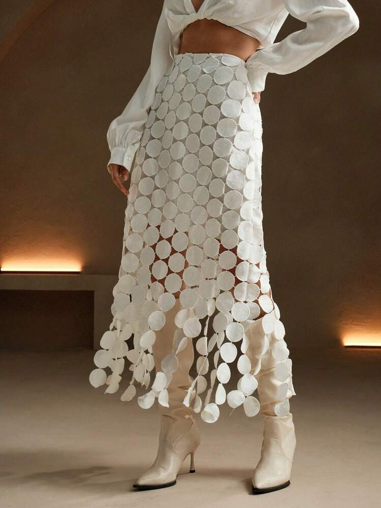 Anewsta Laser Cut Multi Circle Double Layered Skirt Maxi Women Outfit | SHEIN