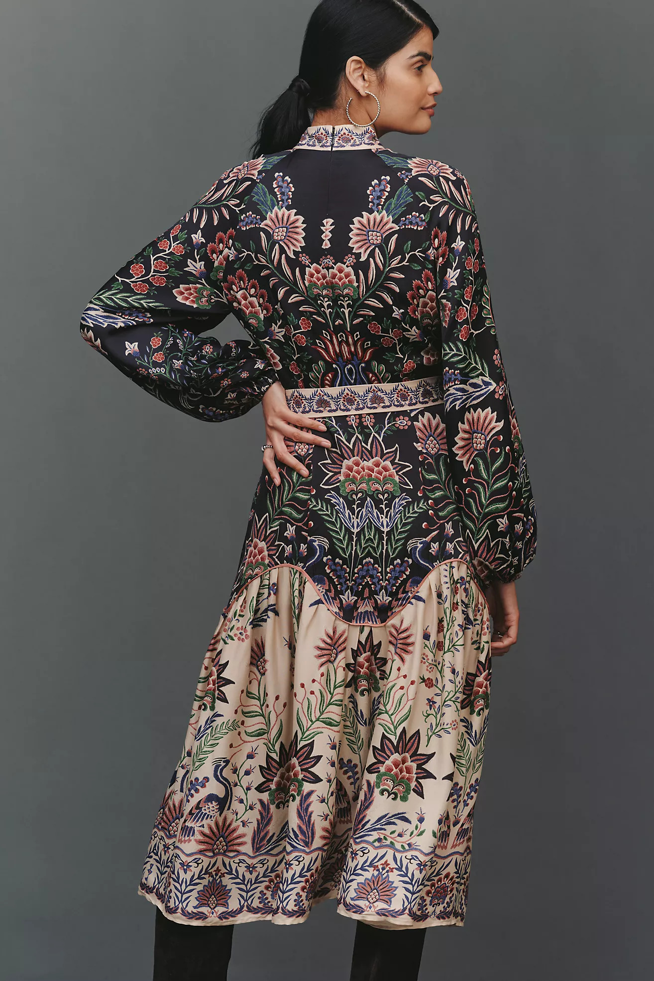 Farm Rio High-Neck Long-Sleeve Midi Dress | Anthropologie (US)