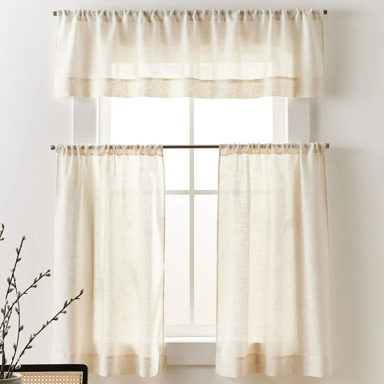Better Homes & Gardens Linen Blend Light Filtering Rod Pocket Kitchen Curtain Tier and Valance Se... | Walmart (US)