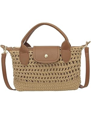 Crochet Crossbody Bags for Women Summer Beach Handbag Small Woven Tote Purse with Leather Top Han... | Amazon (US)