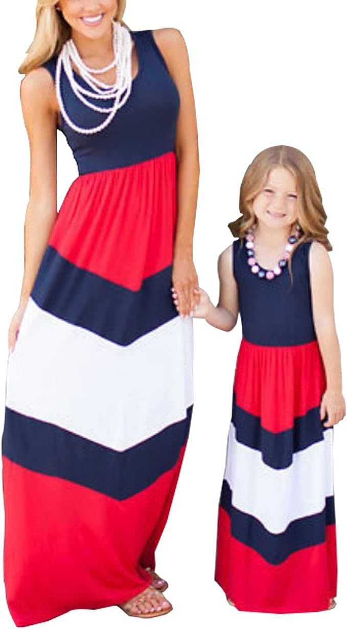 Summer Cute Mommy and Me Boho Striped Chevron Maxi Dresses | Amazon (US)